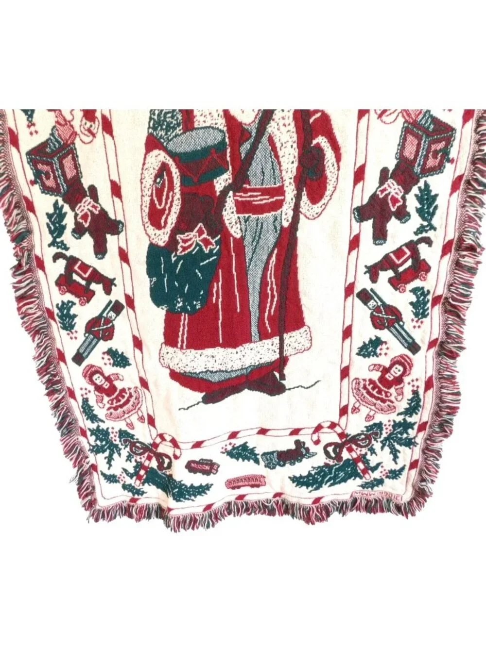 Vintage Santa Claus Woven Tapestry Throw Lap Blanket With Fringe 48